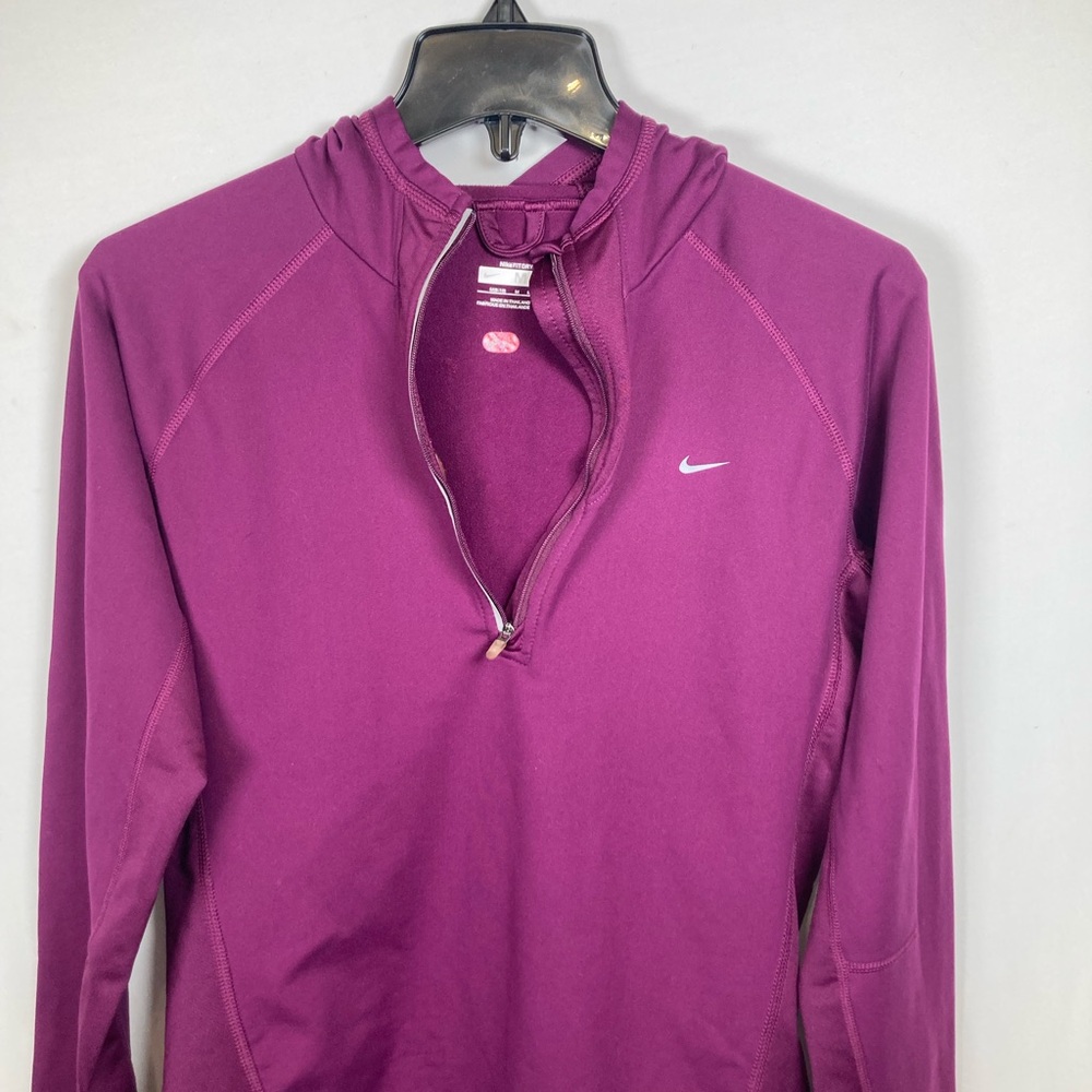 Nike Dri-Fit Rich Purple Half Zip Athletic Hoodie with Hand Warmer Cuffs Sz M - Picture 2 of 5